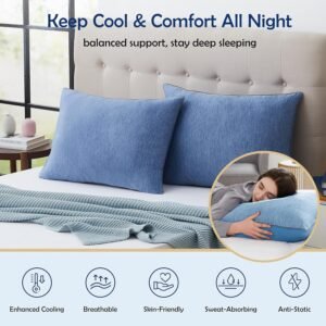 Topcee Cooling Bed Pillow Queen Size -2 Pack Hotel Luxury Pillows for Sleeping - Down Filling Supportive Pillows Queen Size Set of 2 for Back Side Stomach Sleepers(20"*28")