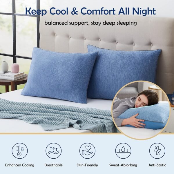 Topcee Cooling Bed Pillow Queen Size -2 Pack Hotel Luxury Pillows for Sleeping - Down Filling Supportive Pillows Queen Size Set of 2 for Back Side Stomach Sleepers(20"*28")