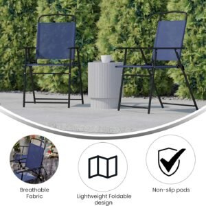 91d3D1XQxQL._AC_SL1500.jpg Flash Furniture Mystic Folding Patio Sling Chairs, Outdoor Textilene Lawn Chairs with Armrests, Set of 2, Navy