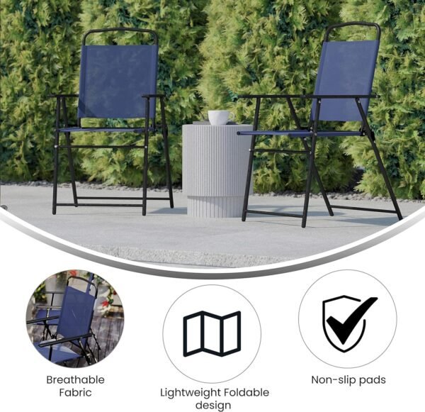 91d3D1XQxQL._AC_SL1500.jpg Flash Furniture Mystic Folding Patio Sling Chairs, Outdoor Textilene Lawn Chairs with Armrests, Set of 2, Navy