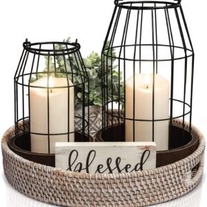 Rustic Farmhouse Lantern Decor - Stylish Decorative Lanterns for Your Living Room, Fireplace Mantle or Kitchen Dining Table - Modern Upscale Beauty for Your Entire Home