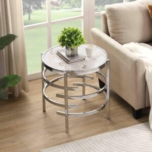 Modern Round Sofa Side Table for Living Room, Gold Small Coffee Table with Sintered Stone Top, Metal Frame, Easy Upkeep and Install, 20.7" W High-Temperature End Table