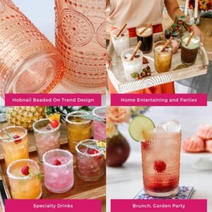 Kate Aspen Hobnail Beaded Floral Rose Gold Drinking Glasses Set of 6, (13 oz) Vintage Glassware Set Cocktail Glass Set, Juice Glass, Water Cups | Great Hostess Gift & Gift for New Home Owners