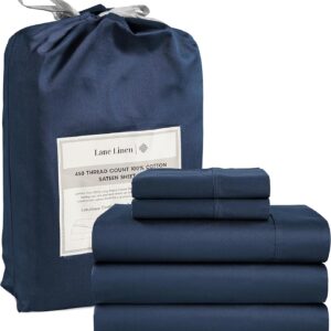 LANE LINEN Queen Sheet Set, 4 Pc Queen Size Sheets Set, 450 Thread Count 100% Cotton Sheets, Cooling Sheets Queen Size, Soft and Breathable Bed Sheets Queen, Deep Pocket Queen Sheets - Ivory