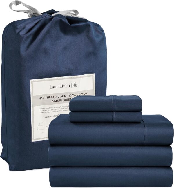LANE LINEN Queen Sheet Set, 4 Pc Queen Size Sheets Set, 450 Thread Count 100% Cotton Sheets, Cooling Sheets Queen Size, Soft and Breathable Bed Sheets Queen, Deep Pocket Queen Sheets - Ivory