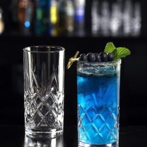 Royalty Art Kinsley Tall Highball Glasses Set of 8, 12 Ounce Cups, Textured Designer Glassware for Drinking Water, Beer, or Soda, Trendy and Elegant Dishware, Dishwasher Safe (Hiball)