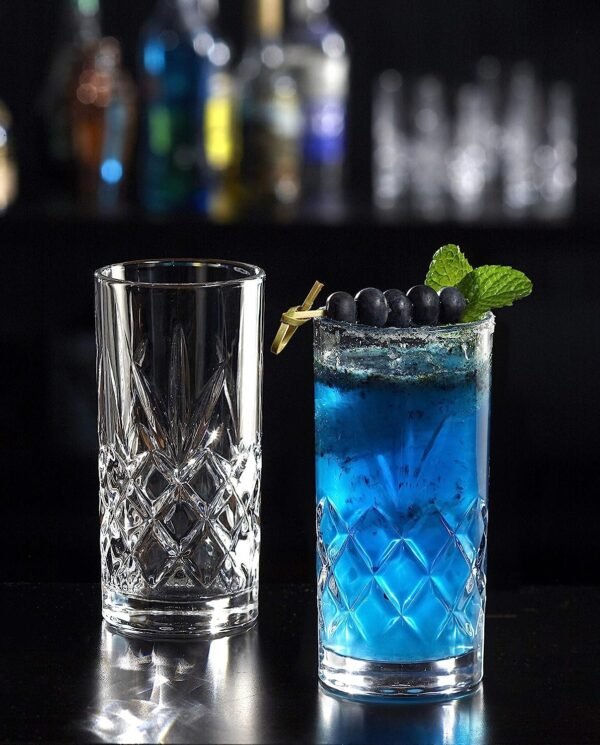 Royalty Art Kinsley Tall Highball Glasses Set of 8, 12 Ounce Cups, Textured Designer Glassware for Drinking Water, Beer, or Soda, Trendy and Elegant Dishware, Dishwasher Safe (Hiball)