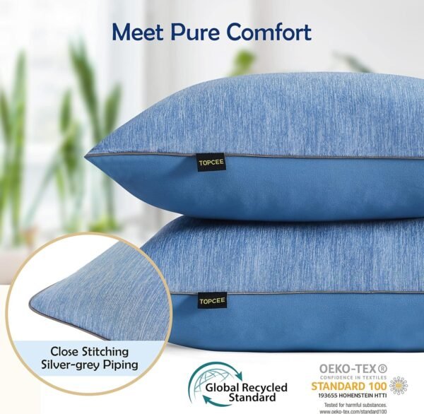 Topcee Cooling Bed Pillow Queen Size -2 Pack Hotel Luxury Pillows for Sleeping - Down Filling Supportive Pillows Queen Size Set of 2 for Back Side Stomach Sleepers(20"*28")
