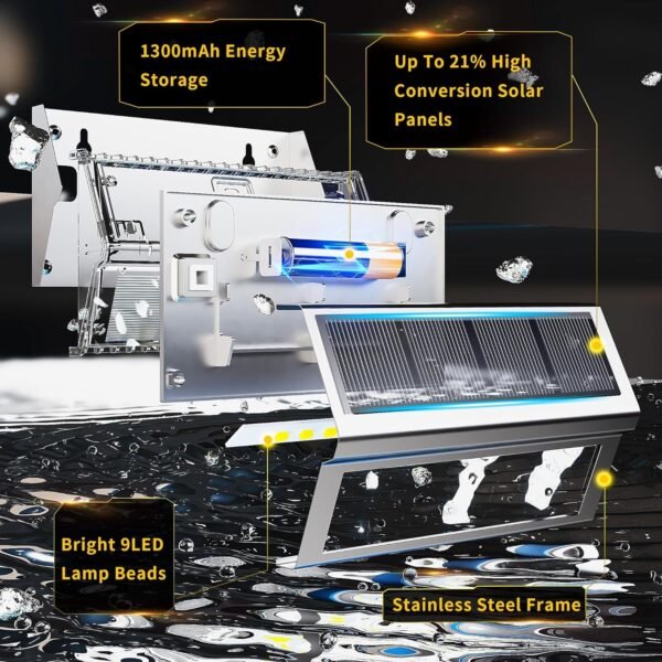 ROSHWEY Solar Fence Lights Outdoor Waterproof, 6 Pack Solar Deck Post Lights Solar Powered Outside Lights Dusk to Dawn Led Steps Lamps for Stairs Garden Patio Yard Railing Decoration Lighting