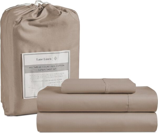 LANE LINEN Queen Sheet Set, 4 Pc Queen Size Sheets Set, 450 Thread Count 100% Cotton Sheets, Cooling Sheets Queen Size, Soft and Breathable Bed Sheets Queen, Deep Pocket Queen Sheets - Ivory