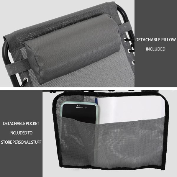 A1EWkYs8RNL._AC_SL1500.jpg Outdoor Foldable Chaise Lounge Chair with Detachable Pillow & Pocket, Portable Tanning Chair with 4 Position Adjustable Back, Patio, Beach and Pool, Grey