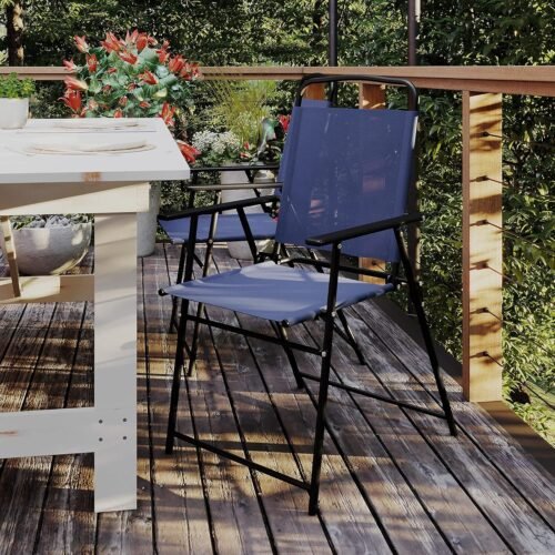 Flash Furniture Mystic Folding Patio Sling Chairs, Outdoor Textilene Lawn Chairs with Armrests, Set of 2, Navy