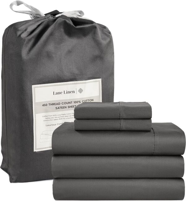 LANE LINEN Queen Sheet Set, 4 Pc Queen Size Sheets Set, 450 Thread Count 100% Cotton Sheets, Cooling Sheets Queen Size, Soft and Breathable Bed Sheets Queen, Deep Pocket Queen Sheets - Ivory