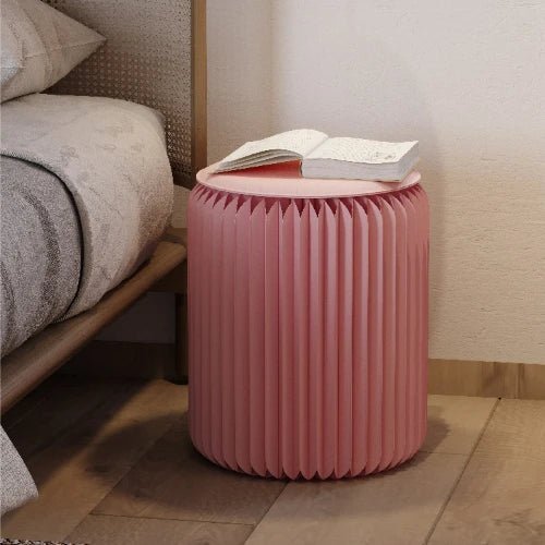 Chic Pink Folding Vanity Chair Compact and Comfortable Small Round Stool Portable Modern Minimalist Furniture
