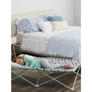 Portable crib with blue fitted sheet  folding bed furniture  folding bed with mattress