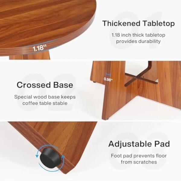 Room Home Office 31.4-Inch Wood Circle Coffee Table with Cross Base, Round Accent Center Table for Living