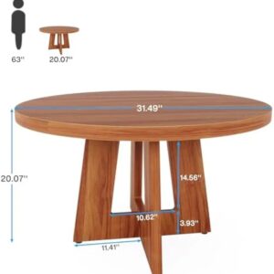 Room Home Office 31.4-Inch Wood Circle Coffee Table with Cross Base, Round Accent Center Table for Living